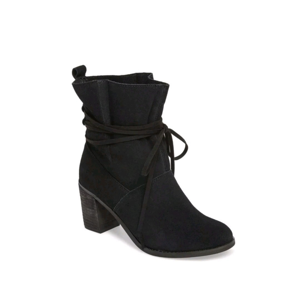TOMS Black Tie-up Leather Suede Mila Block Heel Boots 6M